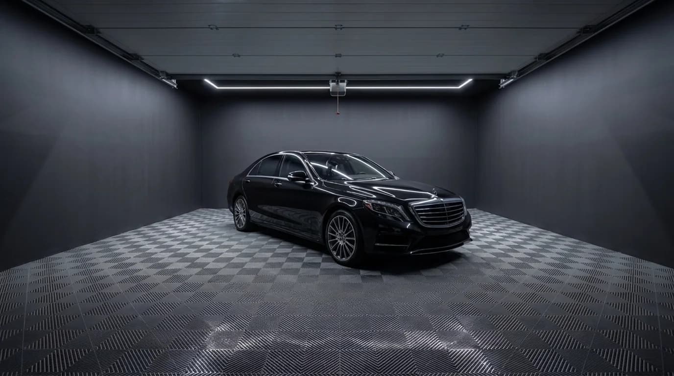 Luksusowe auto w ciemnym studio detailingowym